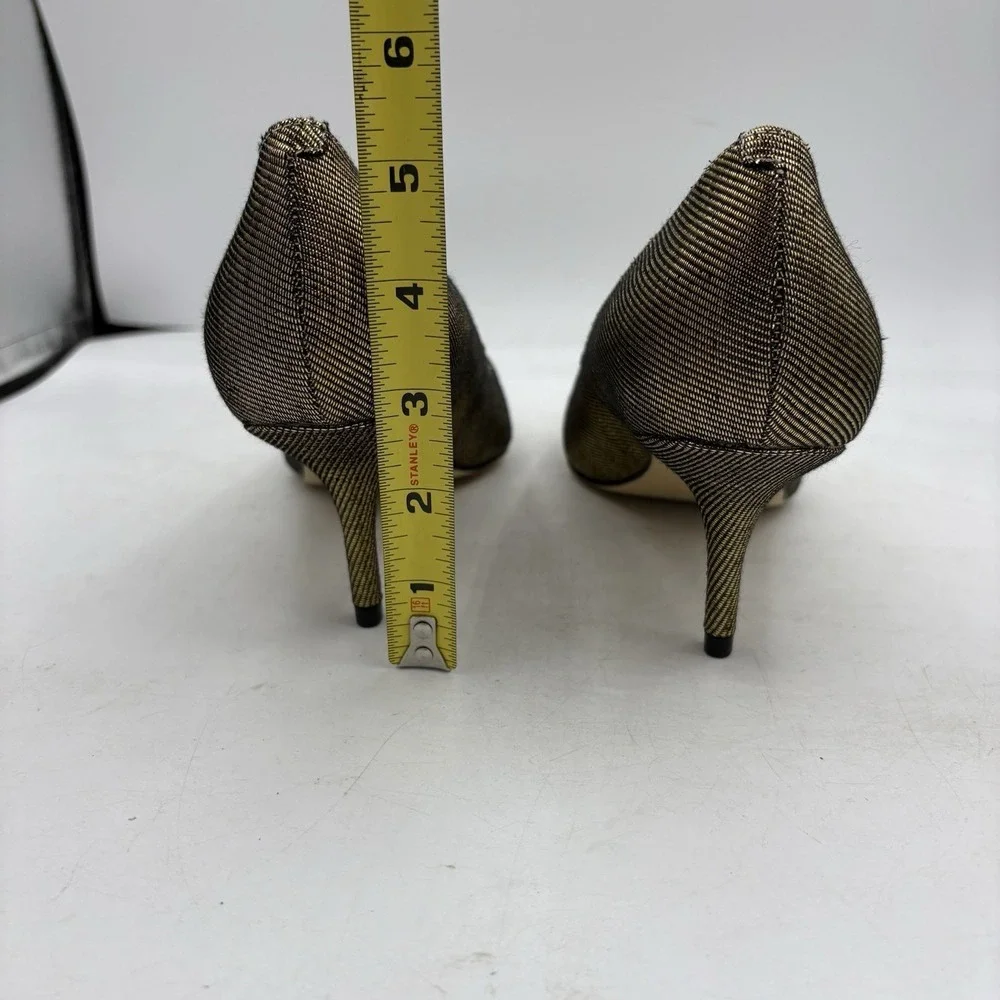 Nine West Heels‎ Womens Size 9.5 M Arlene 2 Gold Stripe Pumps Pointed Toe